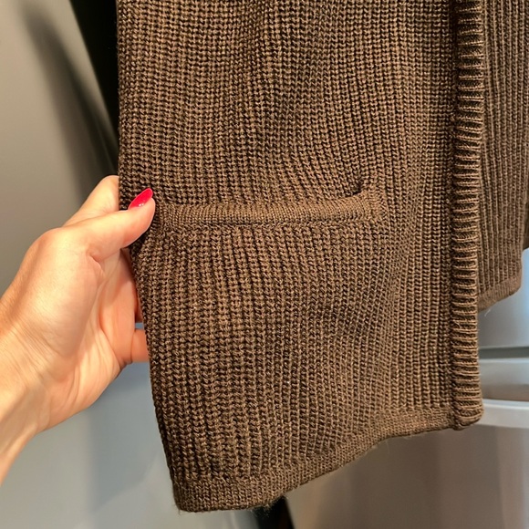 BROWN sweater vest grunge open front long knit front pockets grandpa grunge 90s - Picture 8 of 11